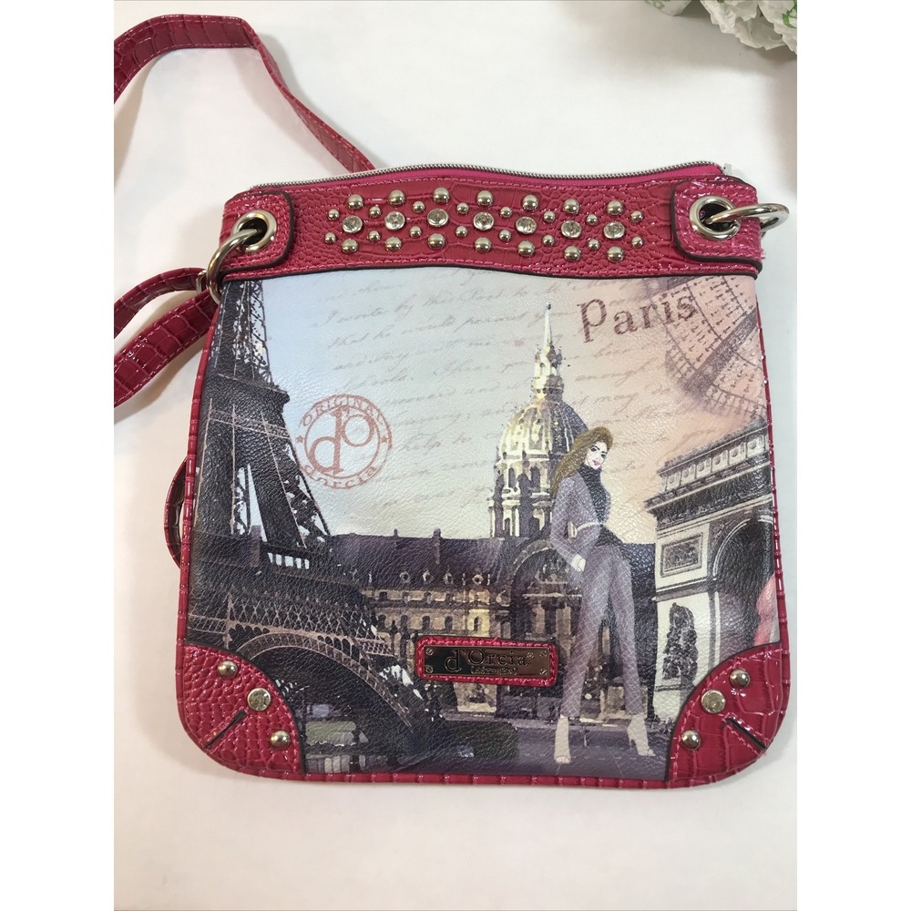 D'Orcia‎ Fuchsia Croc Rhinestone Crossbody Bag Purse